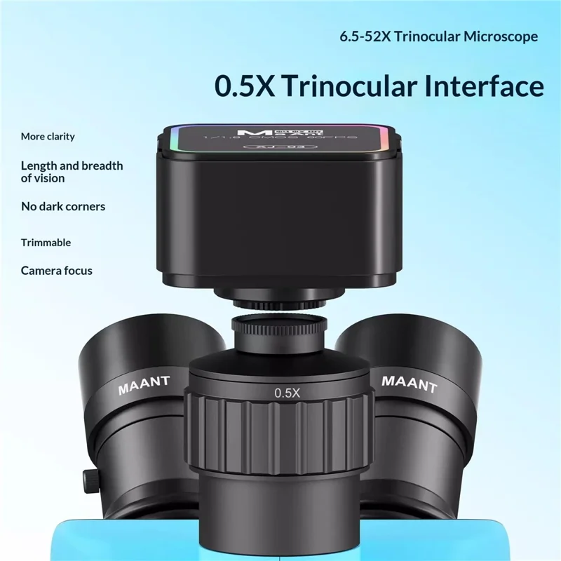 MAANT SkyEye S71 Mikroskop trójosłupowy, powiększenie ciągłe 6,5–52X, wysoka rozdzielczość, do naprawy płytek PCB i telefonów – niebieski