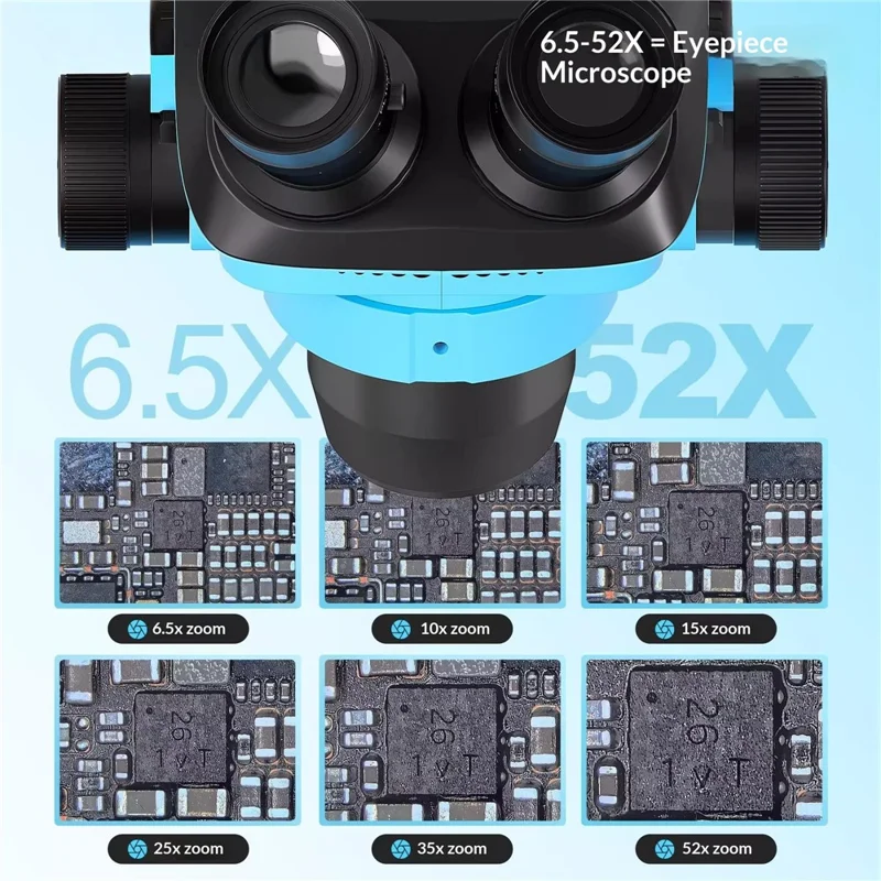 MAANT SkyEye S71 Mikroskop trójosłupowy, powiększenie ciągłe 6,5–52X, wysoka rozdzielczość, do naprawy płytek PCB i telefonów – niebieski