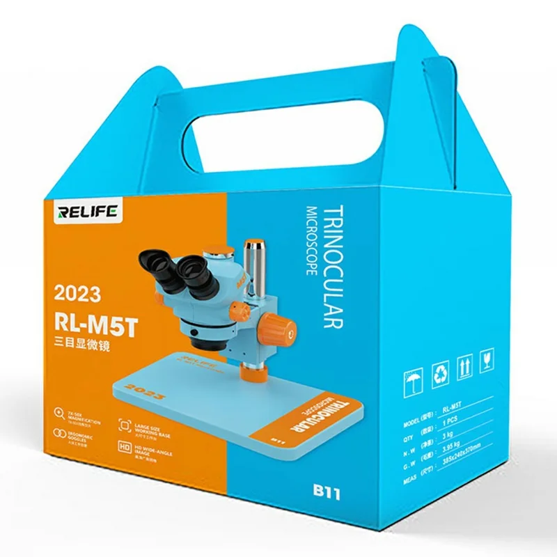 RELIFE RL-M5T-B11 Trinocular HD Microscope 7-50X Zoom Microscope for Phone Repair