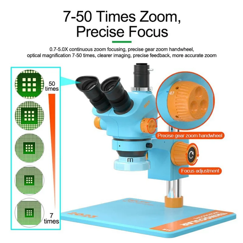 RELIFE RL-M5T-B11 Trinocular HD Microscope 7-50X Zoom Microscope for Phone Repair