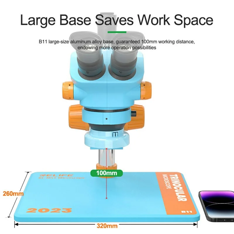 RELIFE RL-M5T-B11 Trinocular HD Microscope 7-50X Zoom Microscope for Phone Repair