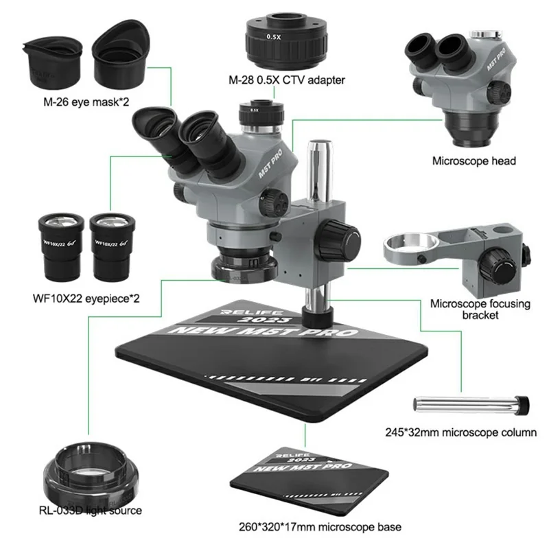 RELIFE RL-M5T Pro-B11 Trinocular HD Microscope 7-50X Zoom for PCB Inspection Repair