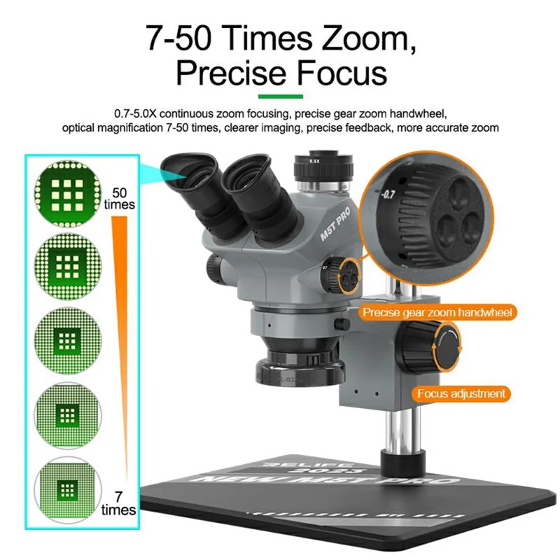 RELIFE RL-M5T Pro-B11 Trinocular HD Microscope 7-50X Zoom for PCB Inspection Repair