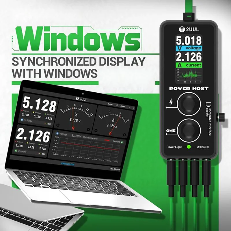 2UUL PW15 Medidor Digital de Tensão e Corrente para Reparação de Dispositivos Electrónicos