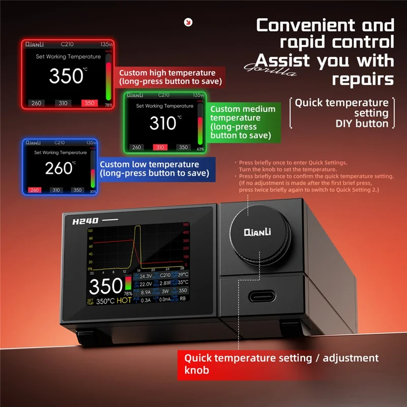 QIANLI H240 intelligente Lötstation für die Elektronikreparatur, schnelle Heizung mit präziser PID-Temperaturregelung – EU-Stecker
