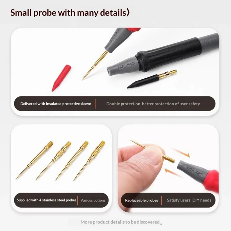 YCS Multimeter Test Leads Kit, 0.28mm Ultra Sharp Needle Tip Replaceable Probes