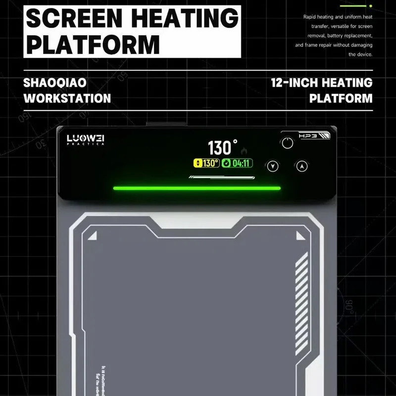 LUOWEI HP3 12-calowy matryca grzejna do ekranu, mata z szybkim nagrzewaniem i kontrolą temperatury do naprawy telefonów i tabletów – wtyk UE