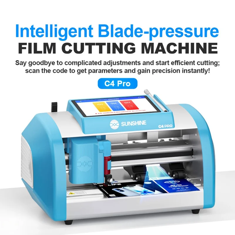 Machine de découpe de films intelligente SUNSHINE C4 Pro avec pression de lame réglable pour protections d'écran 7H / 9H - Prise UE