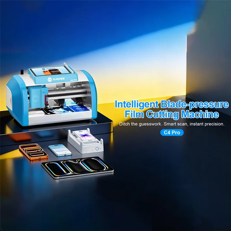 Machine de découpe de films intelligente SUNSHINE C4 Pro avec pression de lame réglable pour protections d'écran 7H / 9H - Prise UE
