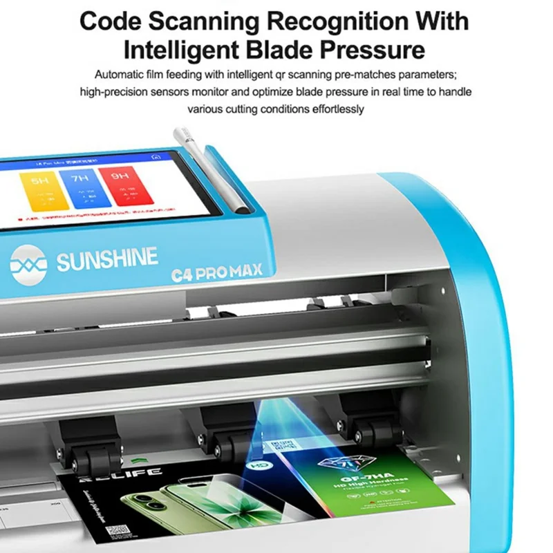 SUNSHINE C4 Pro Max Интеллектуальная машина для резки пленки, контроль давления лезвия, распознавание QR-кода, сенсорный экран 7 дюймов — ЕС вилка