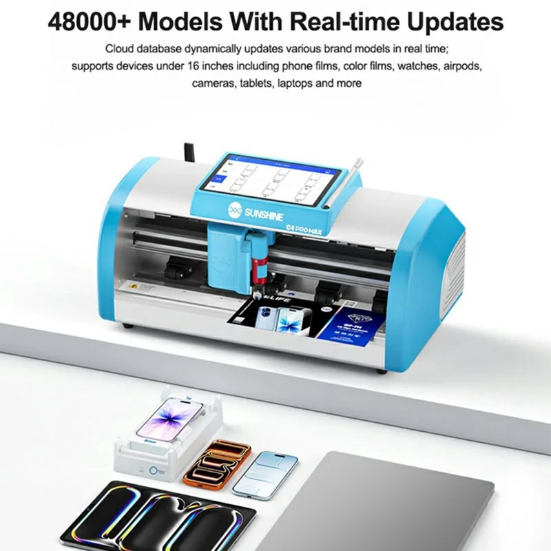 SUNSHINE C4 Pro Max Интеллектуальная машина для резки пленки, контроль давления лезвия, распознавание QR-кода, сенсорный экран 7 дюймов — ЕС вилка