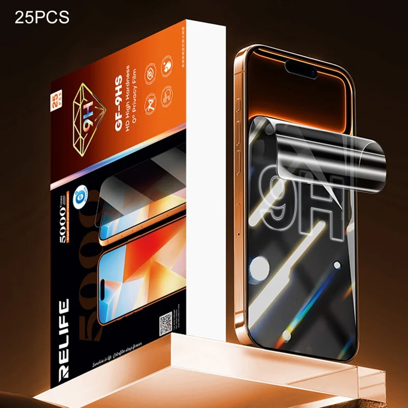 RELIFE GF-9HS 25 Unidades Película Protectora de Pantalla Antiespías de Dureza 9H, Recubrimiento Completo, Película de Hidrogel PET (Funciona con Máquinas SUNSHINE C4 Pro / C4 Pro Max) - Negro
