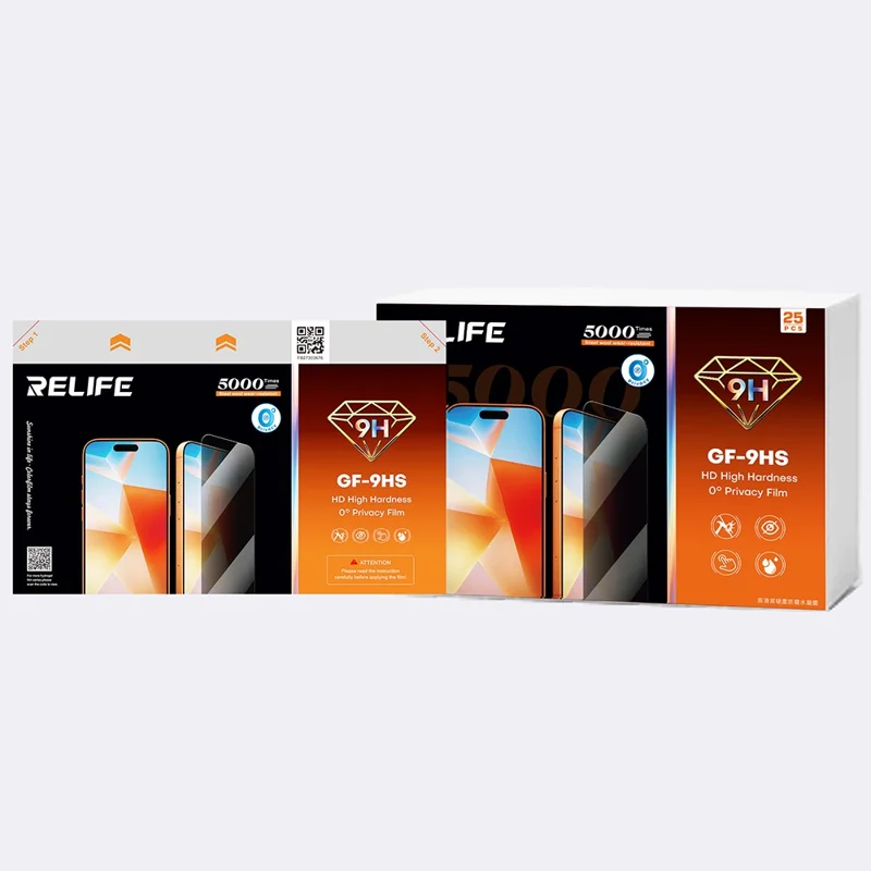 RELIFE GF-9HS 25 Unidades Película Protectora de Pantalla Antiespías de Dureza 9H, Recubrimiento Completo, Película de Hidrogel PET (Funciona con Máquinas SUNSHINE C4 Pro / C4 Pro Max) - Negro