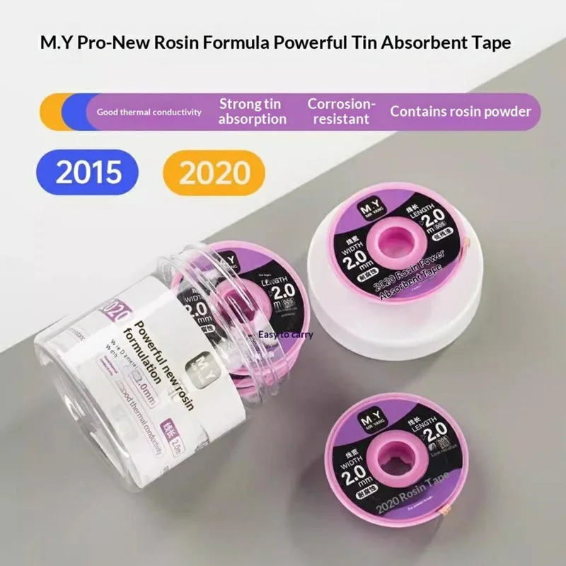 MY 5Pcs  /  Bottle 2MM New Rosin Formula Powerful Tin Absorbent Tape Braided Copper Desoldering Wick - 2M