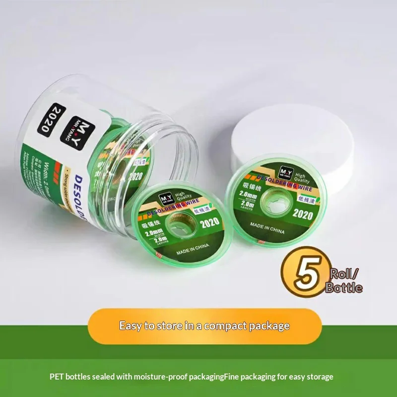 MY 5Pcs  /  Bottle 2MM Desoldering Wire High Purity Copper Braid Low Residue Powerful Tin Absorbent Tape - 2020 2M