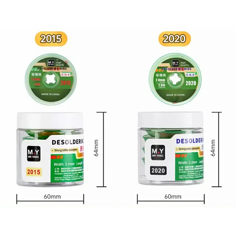 MY 5Pcs  /  Bottle 2MM Desoldering Wire High Purity Copper Braid Low Residue Powerful Tin Absorbent Tape - 2020 2M