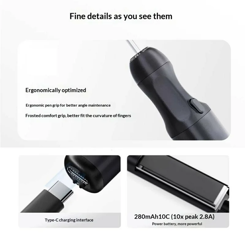YCS Wireless Electric Sanding Pen with 7Pcs Sanding Heads 280mAh Fast Charging Precision Grinding Tool - Black
