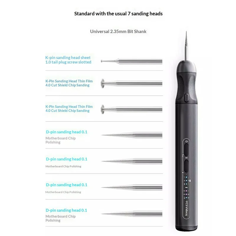 YCS Wireless Electric Sanding Pen with 7Pcs Sanding Heads 280mAh Fast Charging Precision Grinding Tool - Black