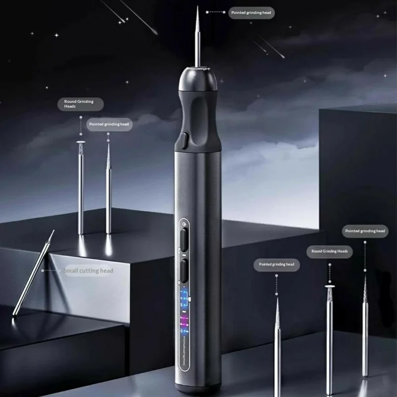 YCS Wireless Electric Sanding Pen with 7Pcs Sanding Heads 280mAh Fast Charging Precision Grinding Tool - Black