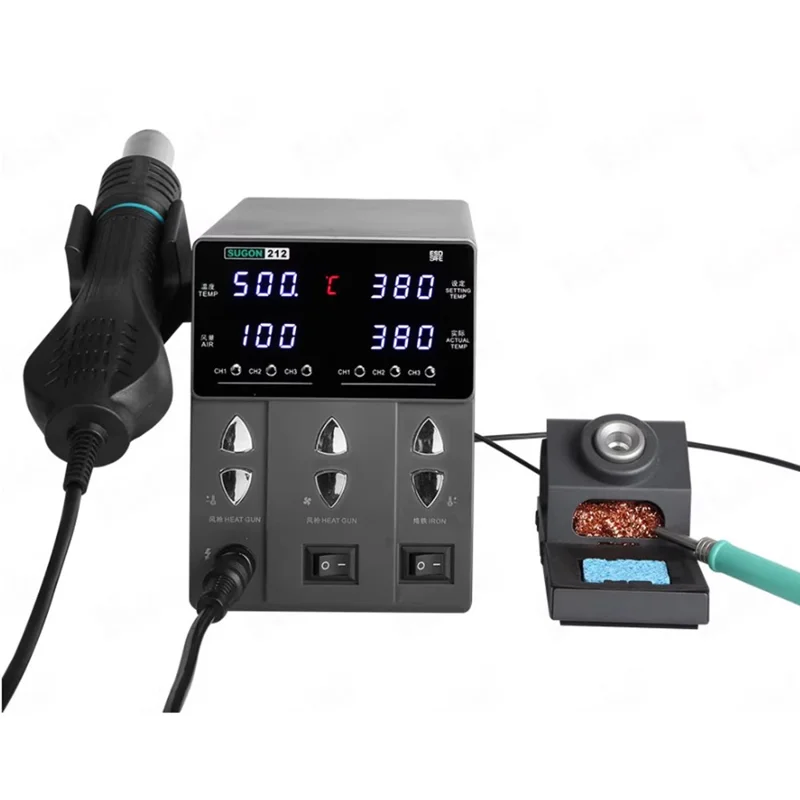 SUGON 212 2 in 1 Hot Air Soldering Iron Digital Display Soldering Station for Phone Electronics Repair - EU Plug