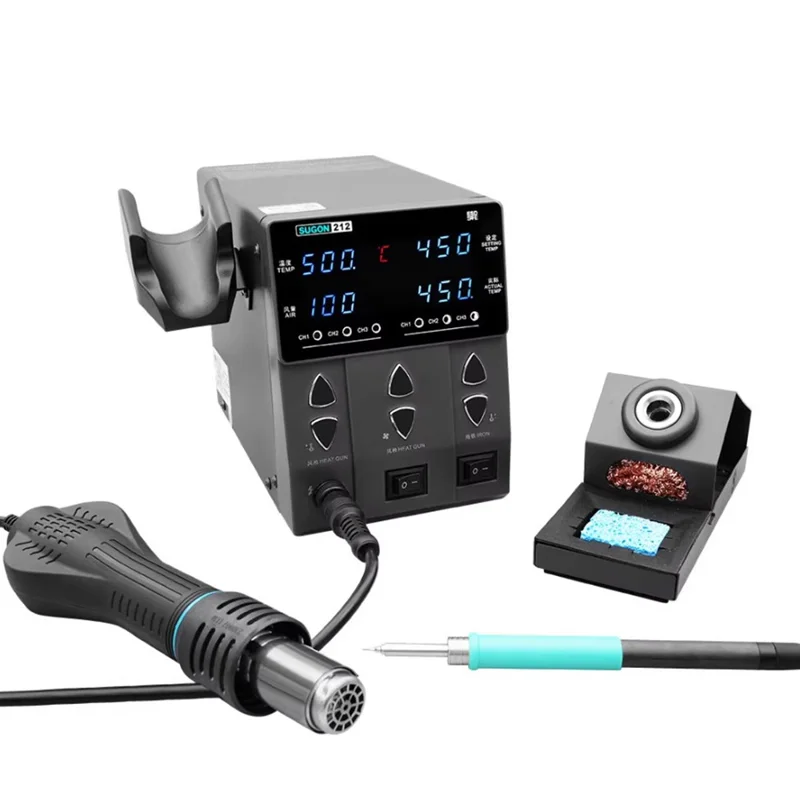 SUGON 212 2 in 1 Hot Air Soldering Iron Digital Display Soldering Station for Phone Electronics Repair - EU Plug