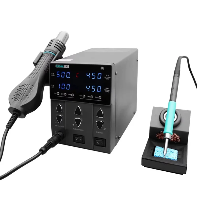 SUGON 212 2 in 1 Hot Air Soldering Iron Digital Display Soldering Station for Phone Electronics Repair - EU Plug