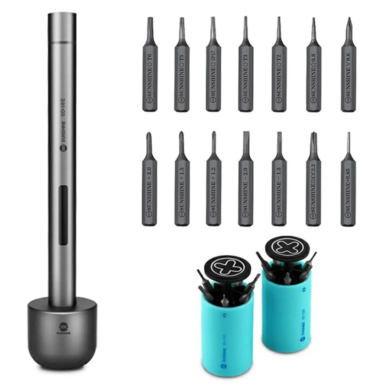 SUNSHINE SD-18E Lithium Electric Precision Screwdriver Kit 14Pcs S2 Alloy Steel Bits 3 LED Lights - Black