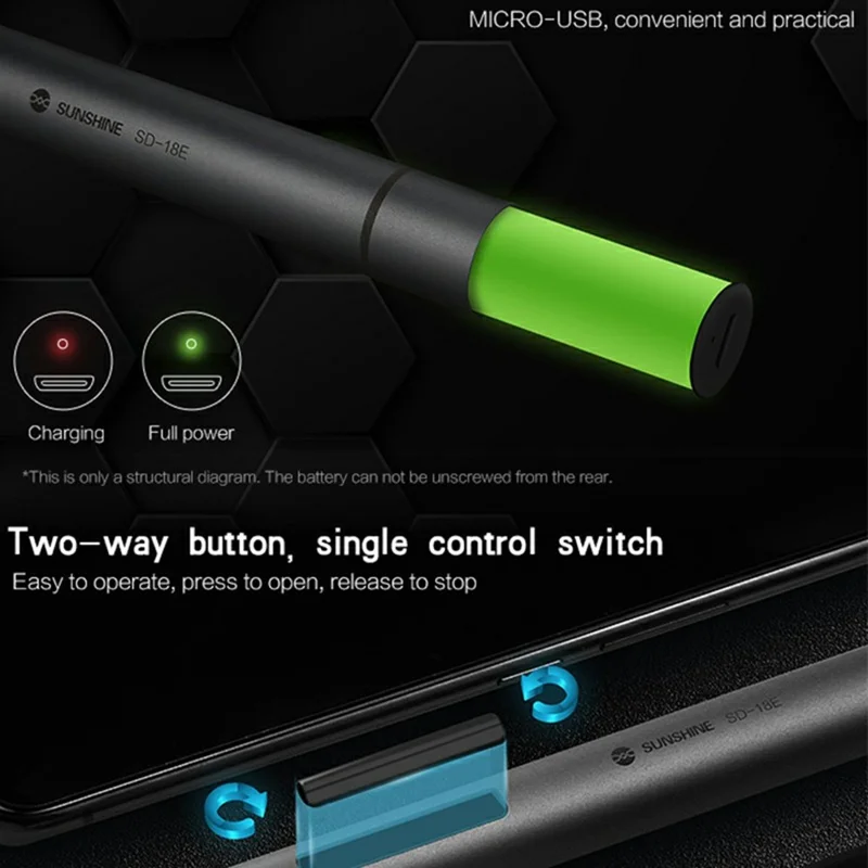 SUNSHINE SD-18E Lithium Electric Precision Screwdriver Kit 14Pcs S2 Alloy Steel Bits 3 LED Lights - Black