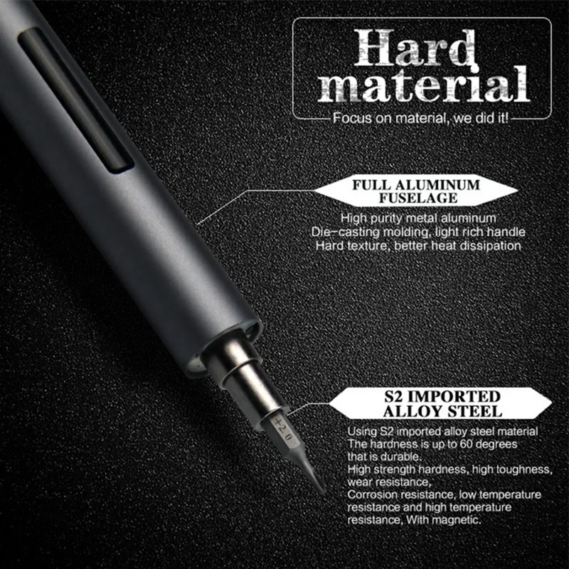 SUNSHINE SD-18E Lithium Electric Precision Screwdriver Kit 14Pcs S2 Alloy Steel Bits 3 LED Lights - Black