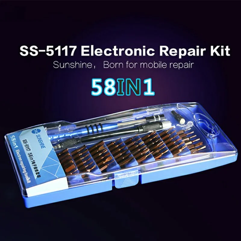 SUNSHINE SS-5117 Set di cacciaviti di precisione 58 in 1, cacciavite con impugnatura antiscivolo, strumento di riparazione per elettronica