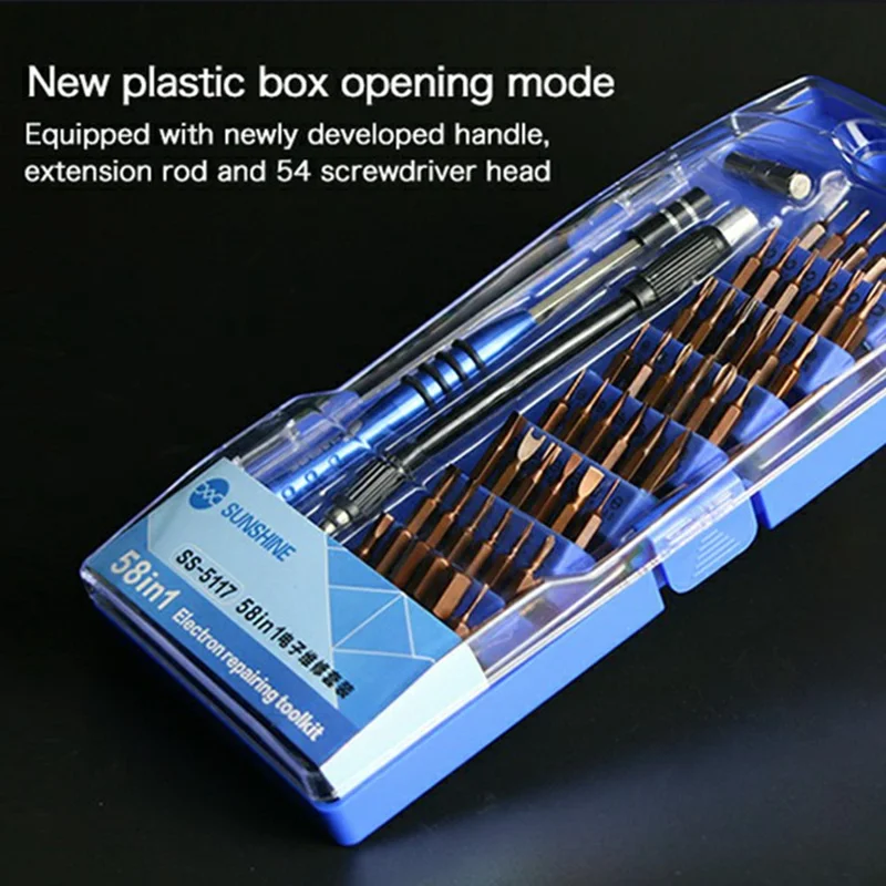 SUNSHINE SS-5117 Set di cacciaviti di precisione 58 in 1, cacciavite con impugnatura antiscivolo, strumento di riparazione per elettronica