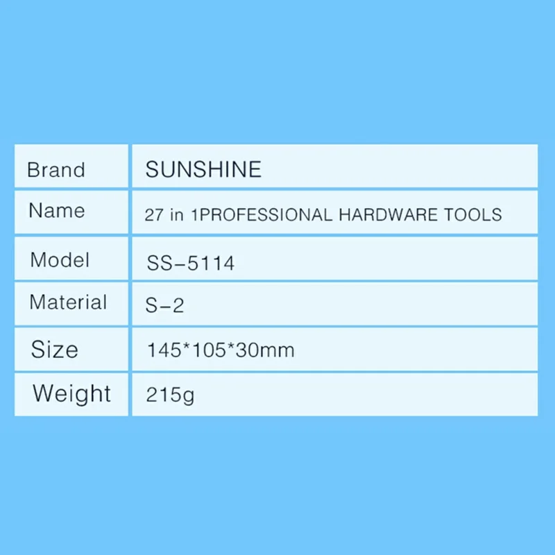 SUNSHINE SS-5114 مجموعة مفك براغي مغناطيسي 27 في 1، مجموعة أدوات إصلاح الأجهزة للهاتف المحمول وأجهزة الكمبيوتر المحمولة وإصلاح الإلكترونيات