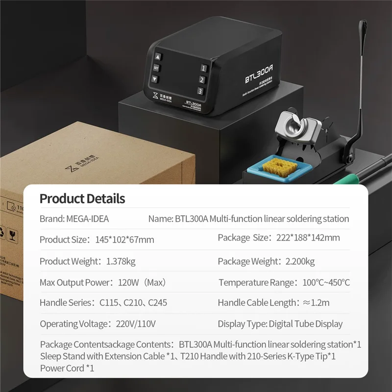 Stazione saldante lineare multifunzione MEGA-IDEA BTL300A con display digitale - Spina UE