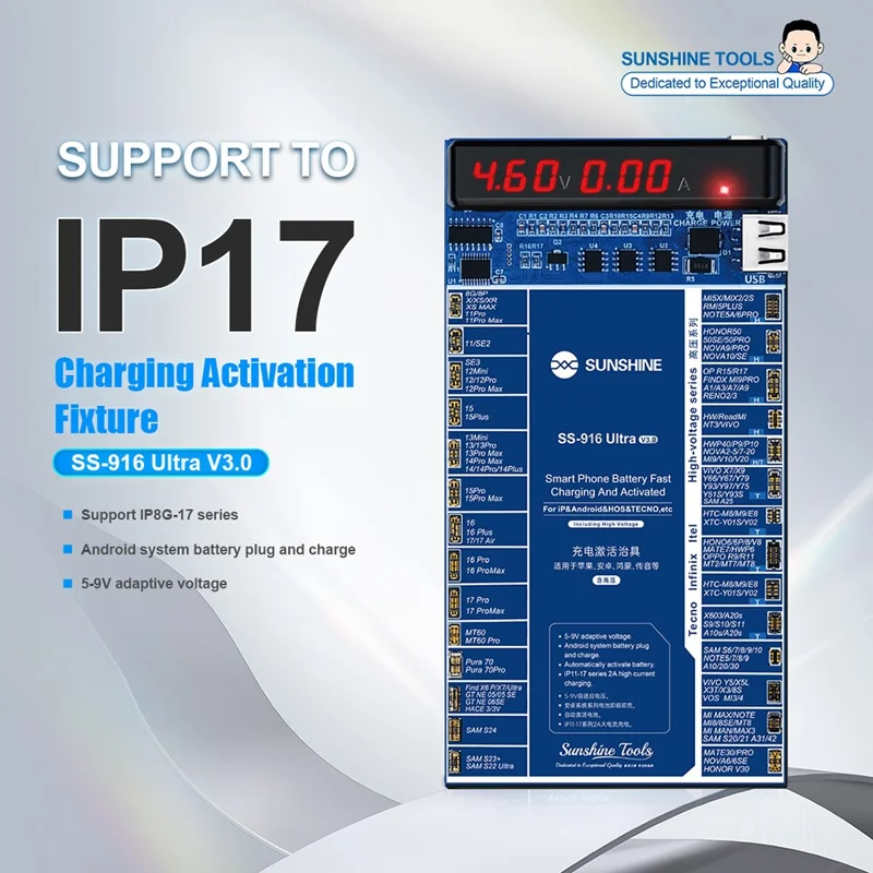 SUNSHINE SS-916 Ultra V3.0 Phone Battery Charging Activation Fixture for iPhone 8-17 Series Android