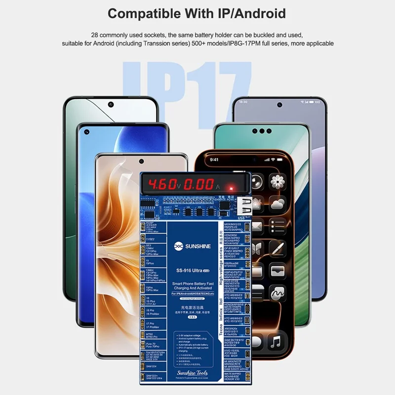 SUNSHINE SS-916 Ultra V3.0 Phone Battery Charging Activation Fixture for iPhone 8-17 Series Android