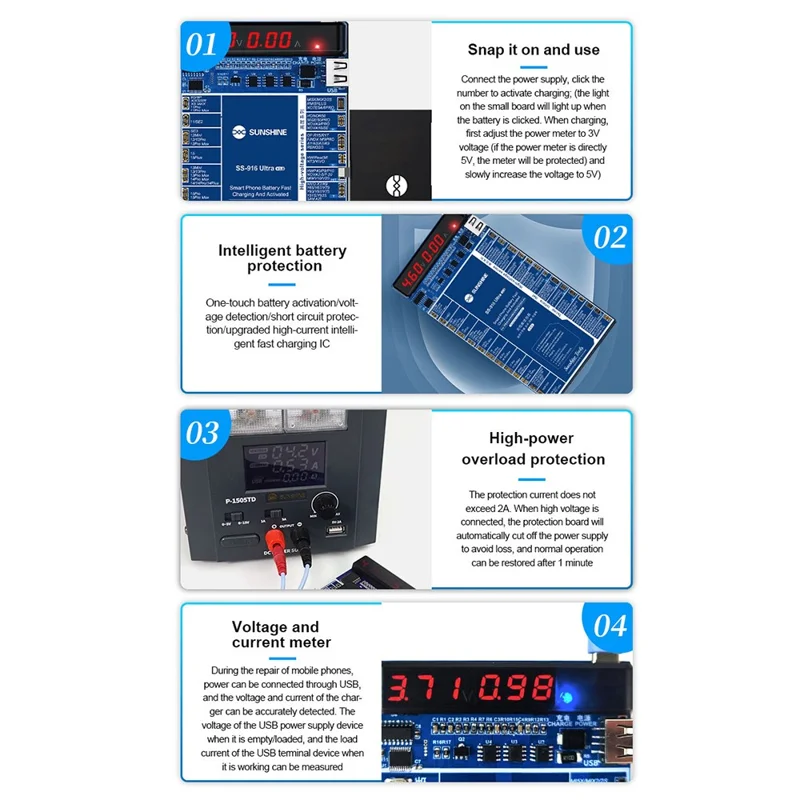 SUNSHINE SS-916 Ultra V3.0 Phone Battery Charging Activation Fixture for iPhone 8-17 Series Android