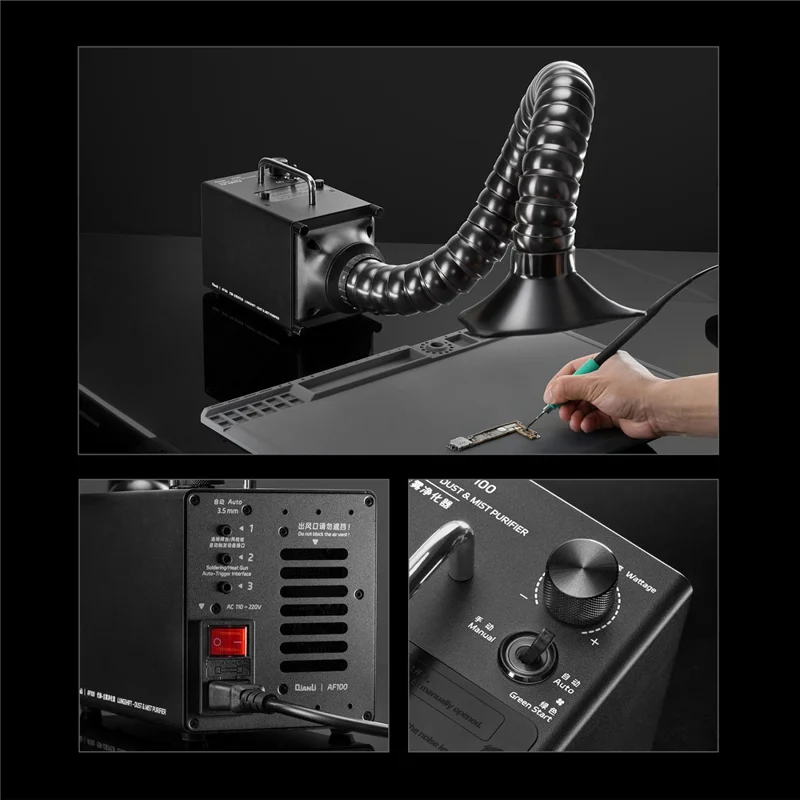 QIANLI AF100 Dust Mist Purifier 80W Fume Extractor 3-Layer Filter for Electronics Soldering - EU Plug