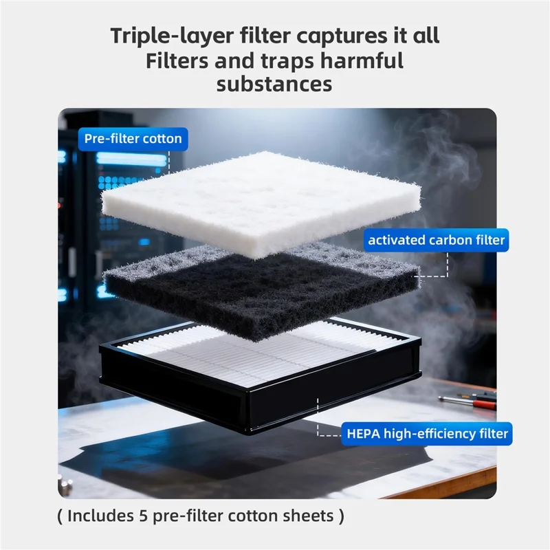 QIANLI AF100 Dust Mist Purifier 80W Fume Extractor 3-Layer Filter for Electronics Soldering - EU Plug