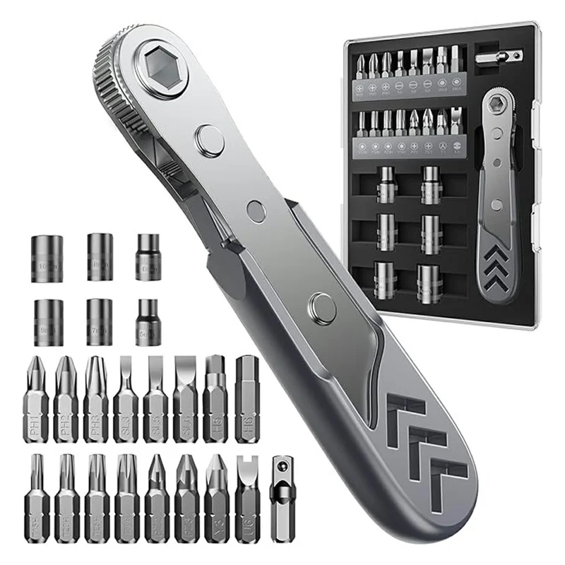 AXTH 23 in 1 Right Angle Ratcheting Screwdriver Set with 36-Tooth Ratchet Magnetic Bits Tool Kit for DIY Repair