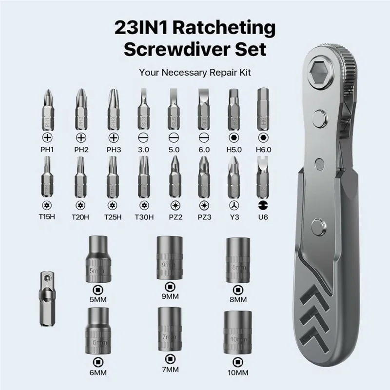 AXTH 23 in 1 Right Angle Ratcheting Screwdriver Set with 36-Tooth Ratchet Magnetic Bits Tool Kit for DIY Repair