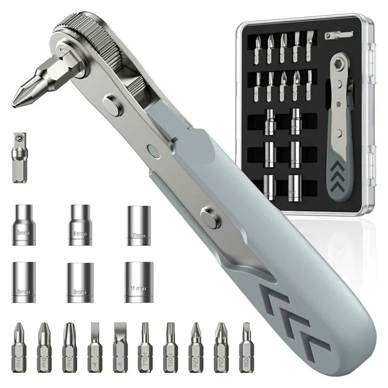 AXTH 17 in 1 Right Angle Ratcheting Screwdriver Set 36-Tooth Magnetic Bits Sockets Tool Kit for Electronics Repair
