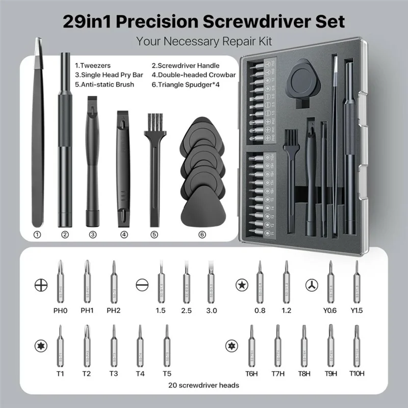 AXTH 29 in 1 Precision Screwdriver Set Bearing Steel Bits Magnetic Driver Tool Kit for Electronics Repair