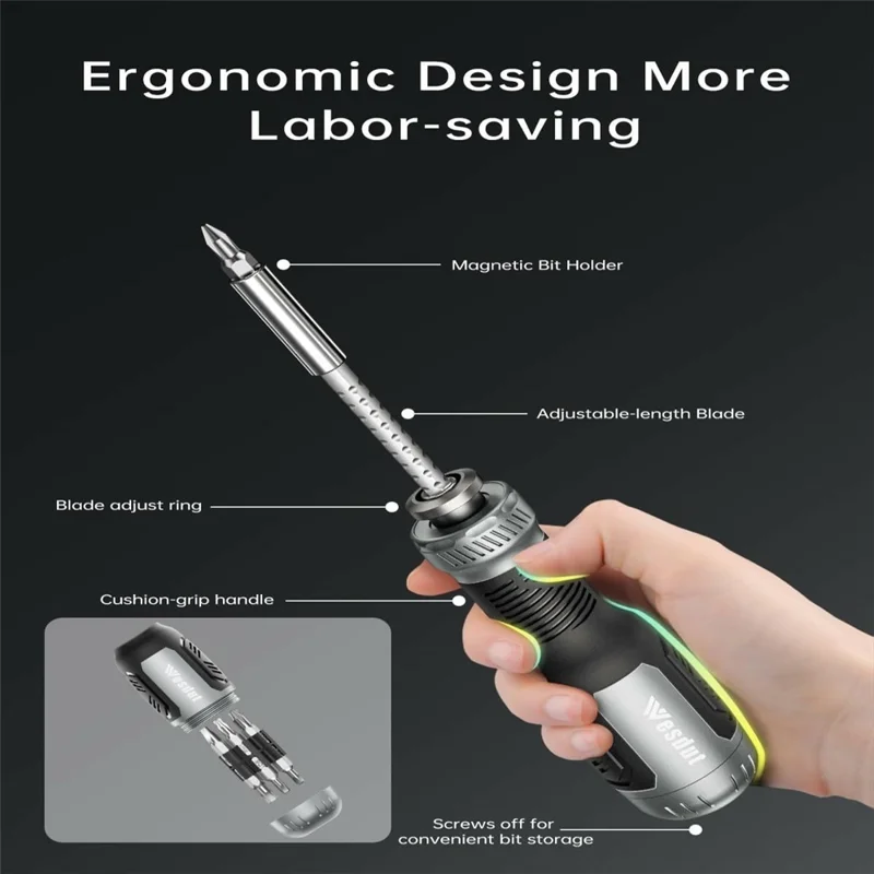 WESDUT 13 in 1 Retractable Screwdriver Set Telescopic Multi-Function Multi-Tool Kit for Home Repair