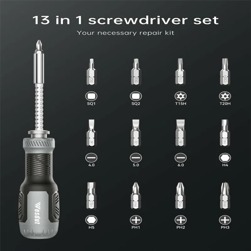 WESDUT 13 in 1 Retractable Screwdriver Set Telescopic Multi-Function Multi-Tool Kit for Home Repair