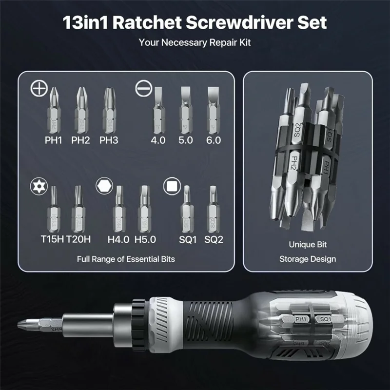 WESDUT 13 in 1 Ratchet Screwdriver Set 45-Tooth Multi-Bit Tool Kit for Home Repair Electronics