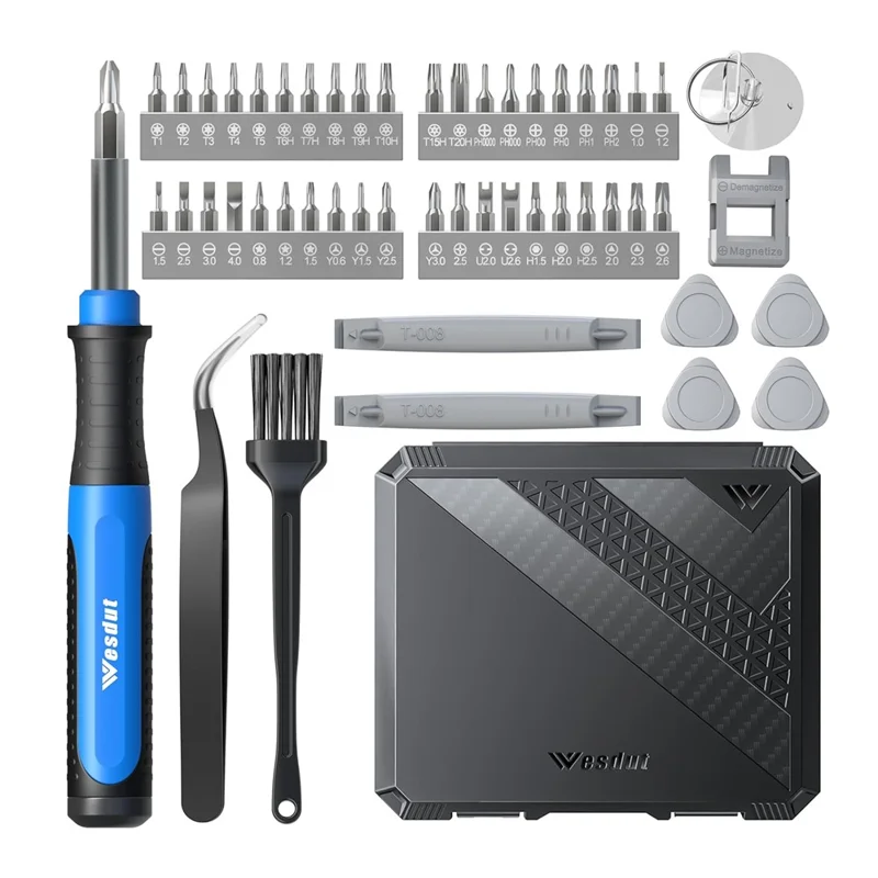 WESDUT 52 in 1 Precision Screwdriver Set Magnetic Bits 360 Degrees Rotating Handle Tools Kit for Electronics Repair - Blue