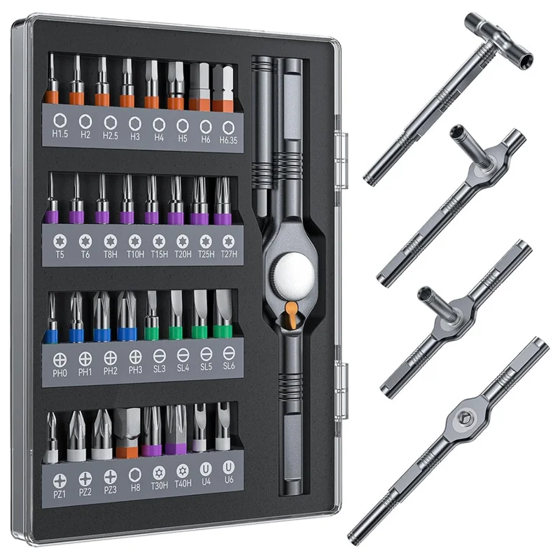 WESDUT 32 in 1 T-Handle Ratchet Screwdriver Set S2 Steel Quick Release Tools Kit for Home Repair DIY