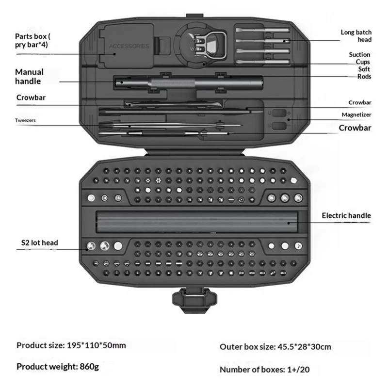 JIAFA 153 in 1 Electric Screwdriver Set S2 Steel Bits LED Light Screwdriver for Phone Laptop Repair