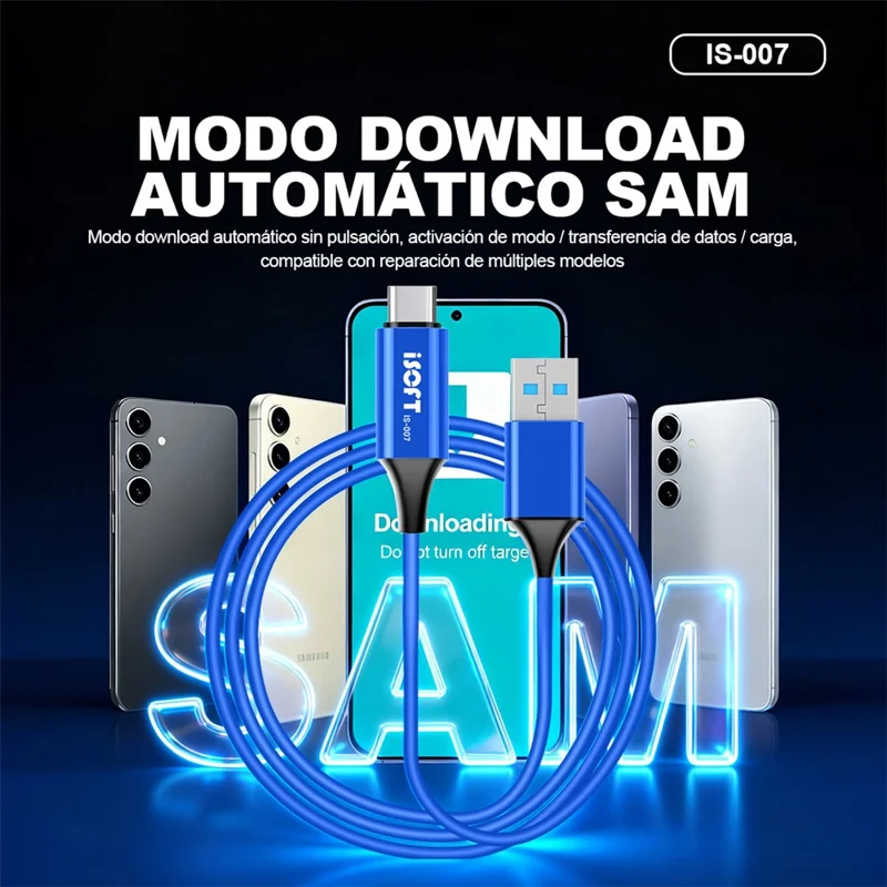 ISOFT IS-007 SAM Cabo de Reparação em Modo de Download USB-A para USB-C 3-em-1 Cabo de Transferência de Dados e Carregamento para Samsung