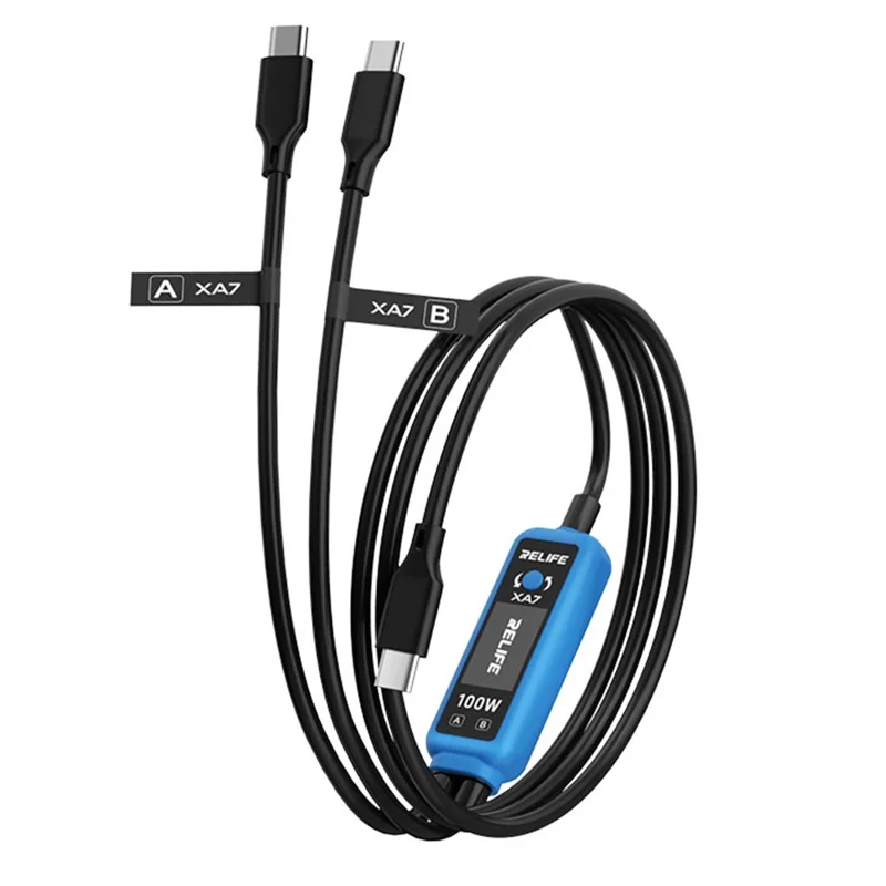 RELIFE XA7 100W 1 para 2 Cabo de Carregamento Rápido com Visor Digital, Cabo Inteligente PD3.0 USB-C para Teste de Dispositivos